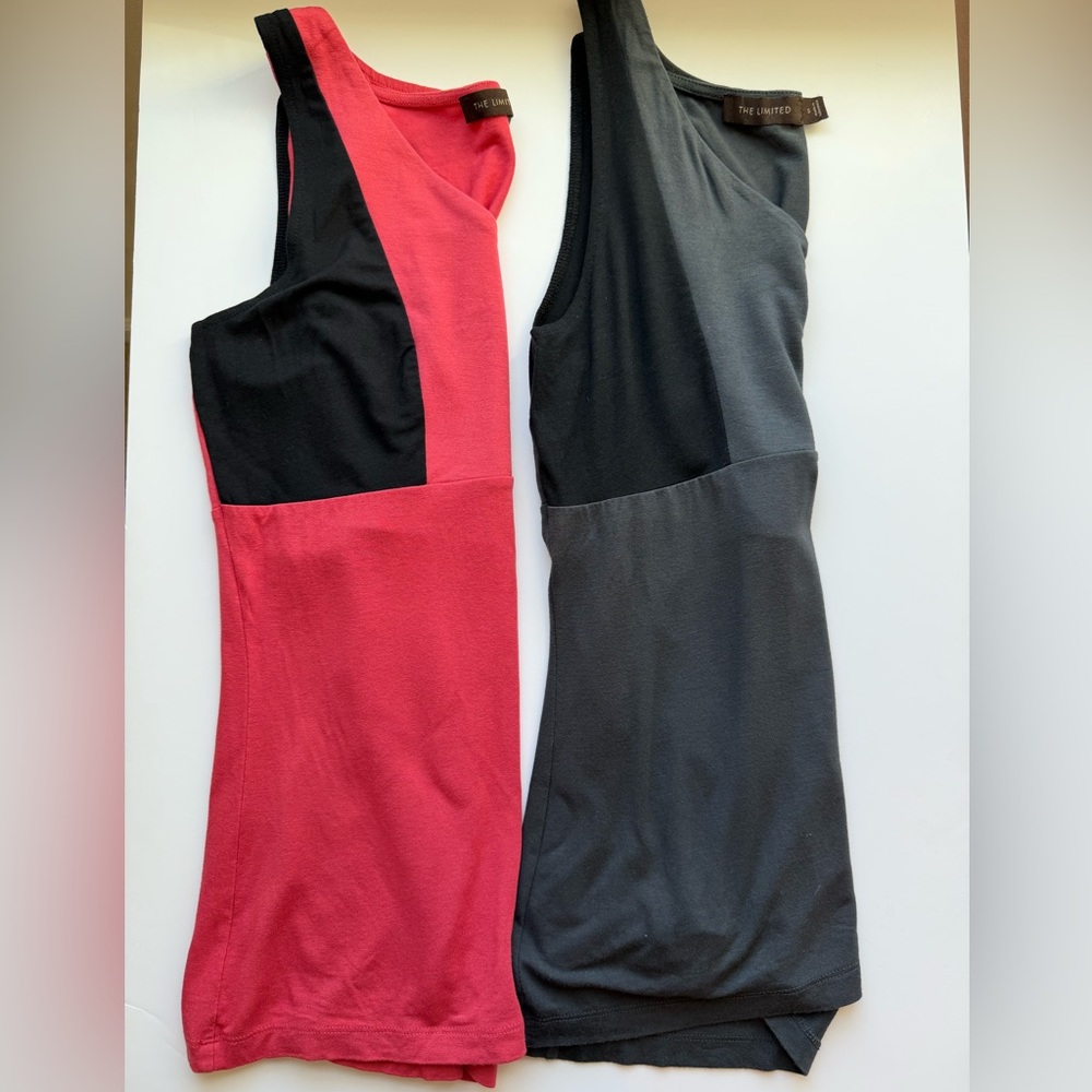Set of 2 Color-blocked V-neck Sleeveless Top Pink and Gray
